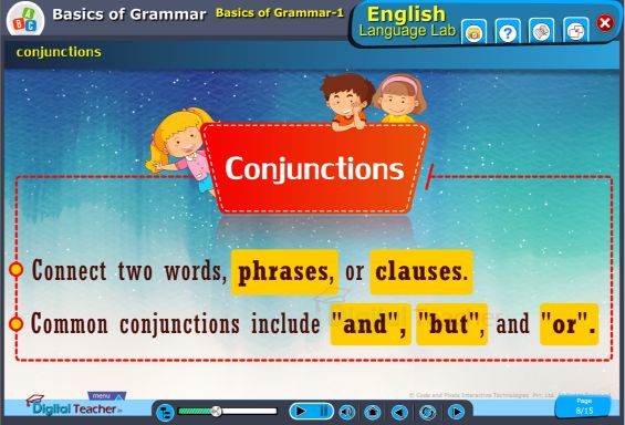 Conjunction is a part of speech that connect two words, phrases, or clasuses.