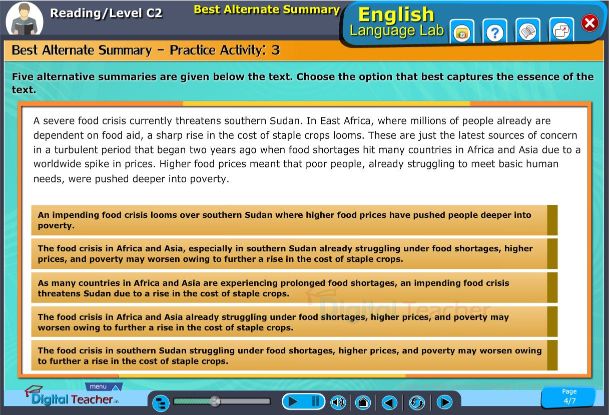 Reading level c2 best alternate summary practical activity on English language lab