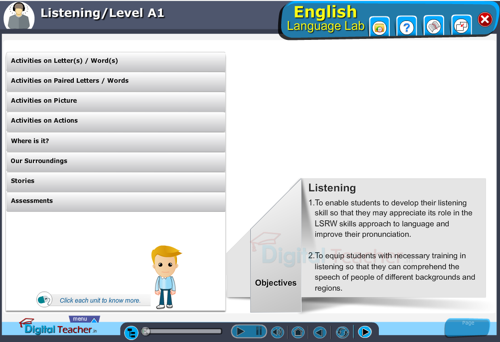 English Language Lab practical activity on paired letters/words in level A1 English Listening Skills
