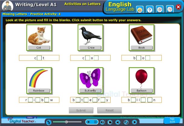 Missing letters practice activity activity guides students to find the missing letter