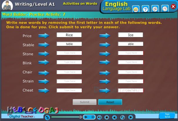 Word builder activity, students are given a group of letter-cards and asked to create a series of words in a specified sequence