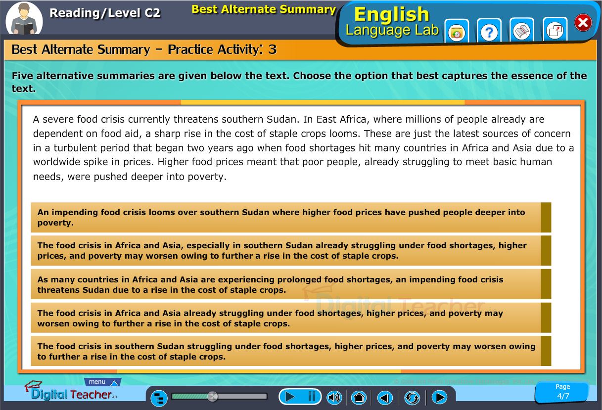 English language lab reading infographic provides activity on best alternate summary to choosing the best option