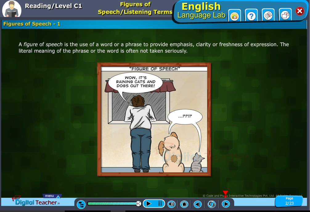 English language lab reading infographic teaches to know about figures of speech or listening terms