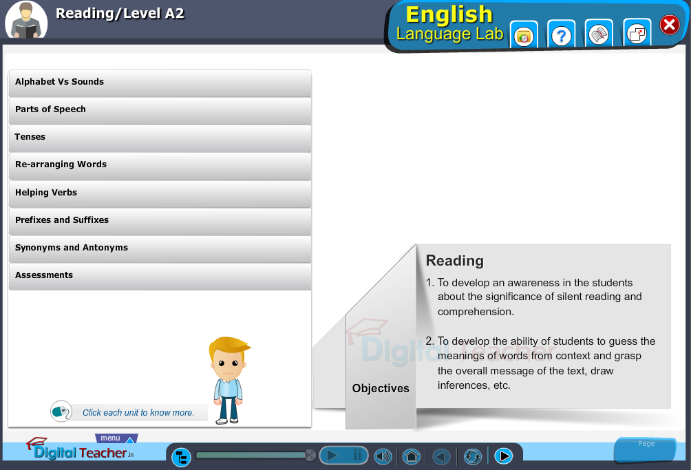 English language lab reading infographic provides activities with level A2 of reading skills