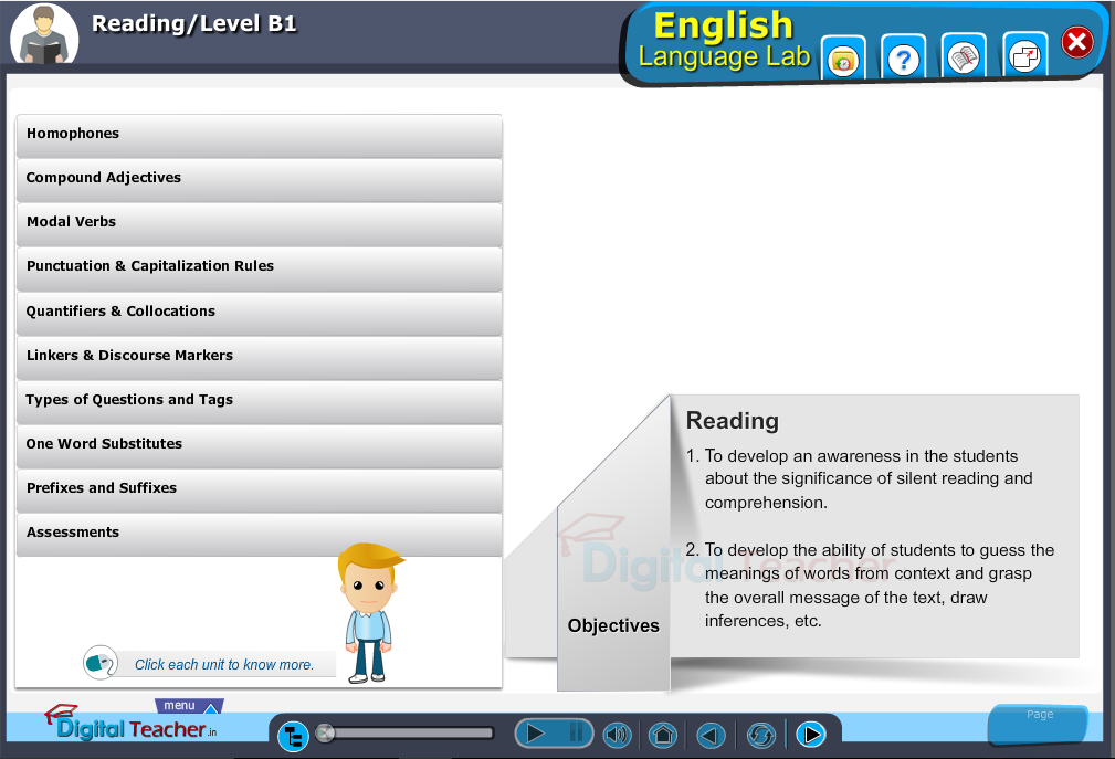 English language lab reading infographic provides activities with level B1 of reading skills