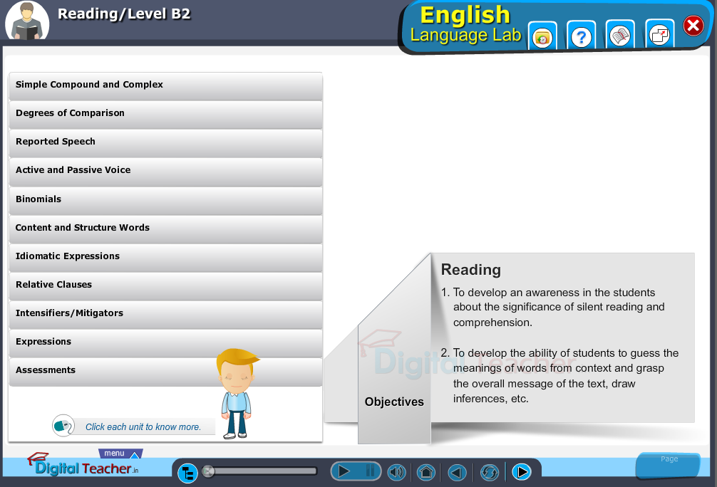 English language lab reading infographic provides activities with level B2 of reading skills