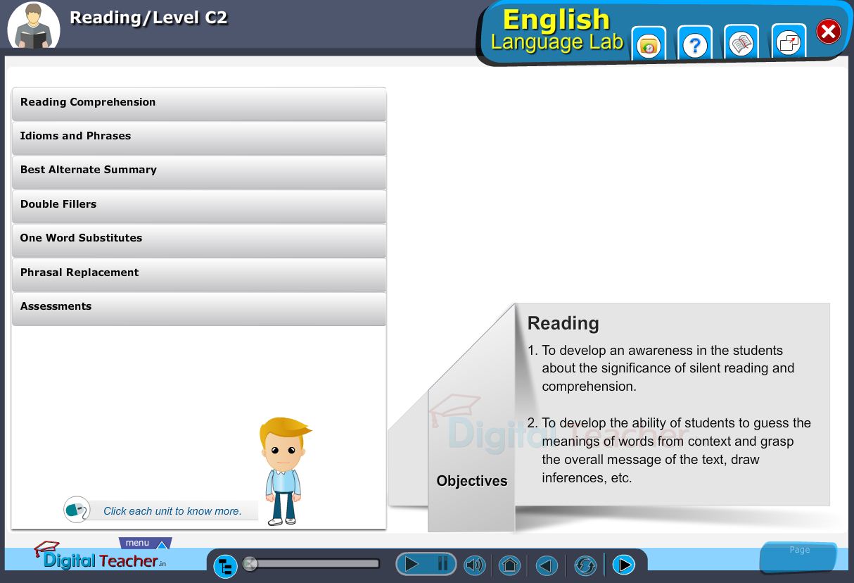 English language lab reading infographic provides activities with level C2 of reading skills