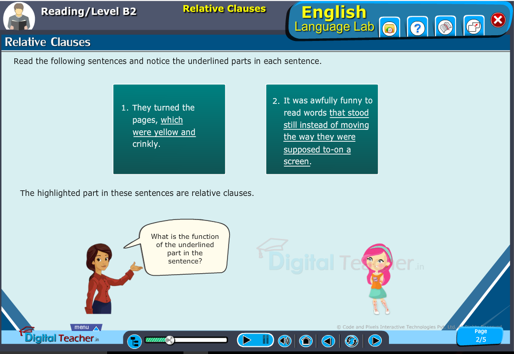 English language lab reading infographic teaches to know about relative clauses