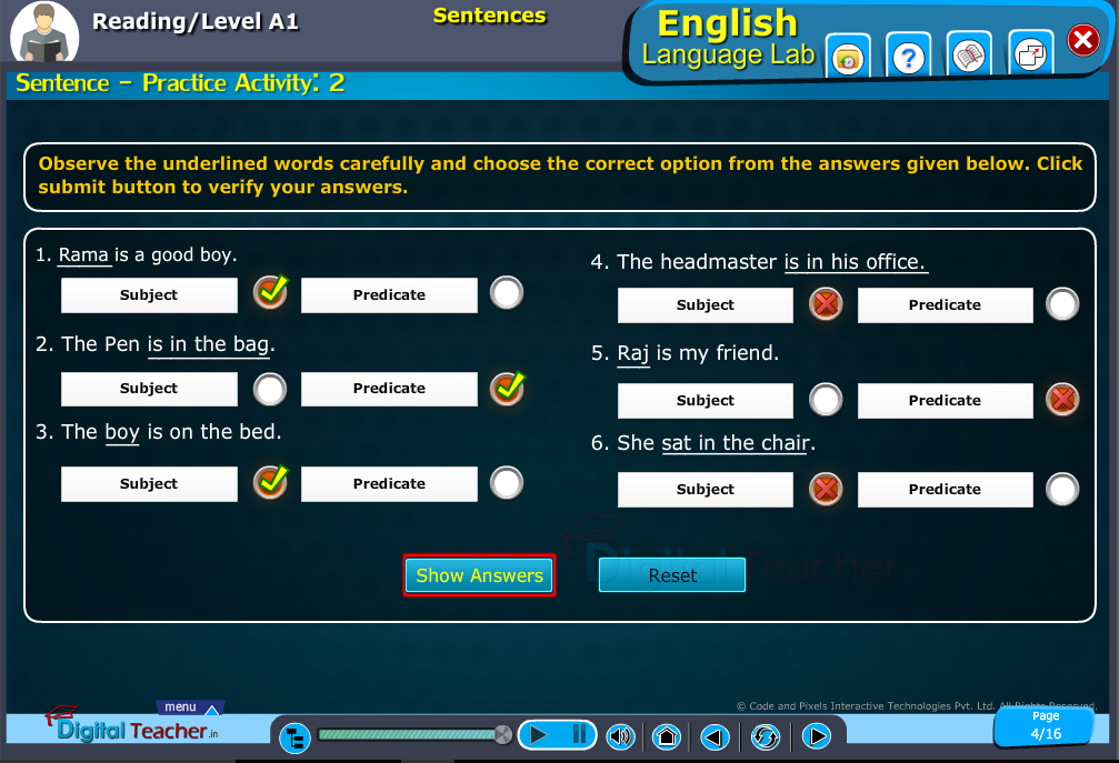 English language lab reading infographic provides activity to identify the type of word in the sentence