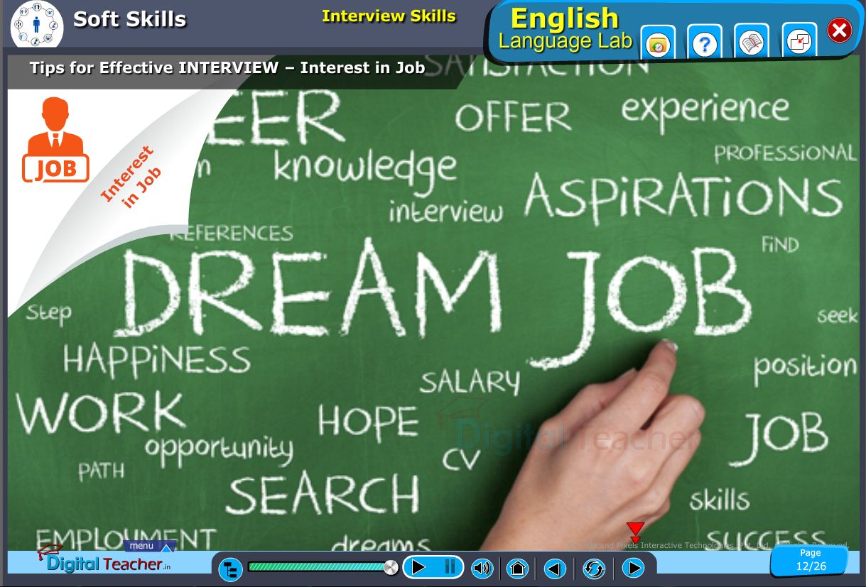 English language lab softskills infographic on tips for effective interview and defining interest in job by interview skills