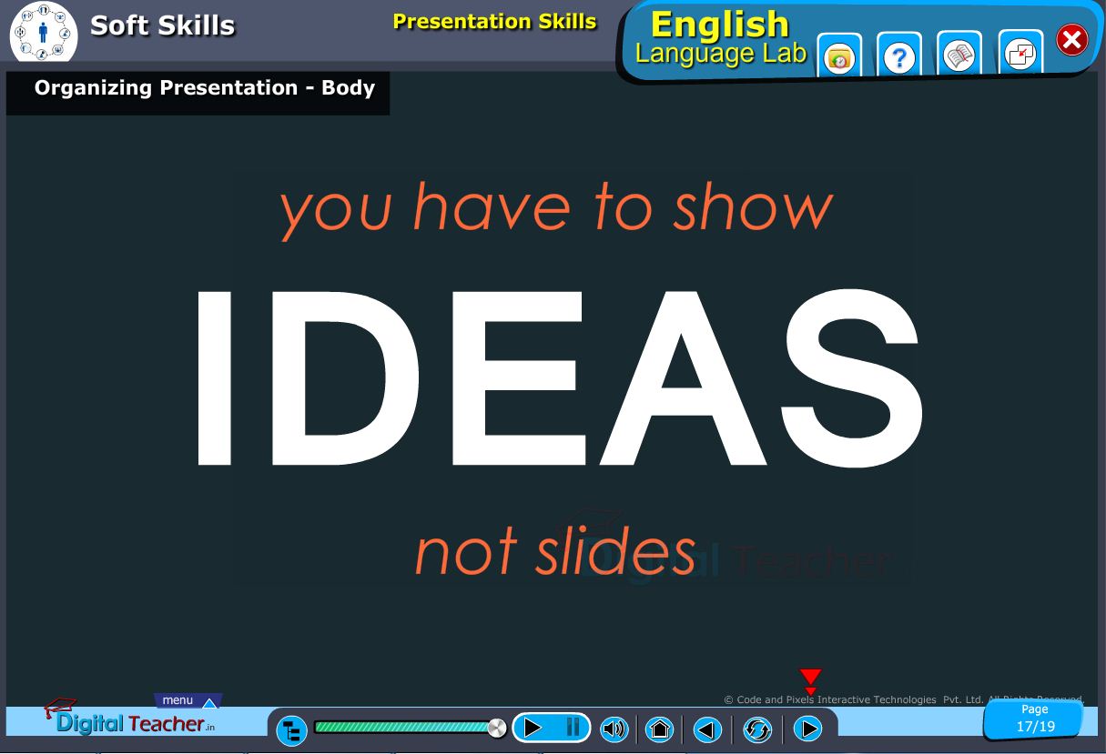 English language lab softskills infographic about presentation skills of the body