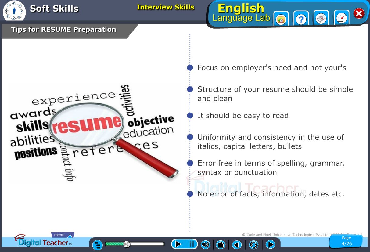 English language lab softskills infographic provides tip to prepare your resume effectively to be get shortlisted