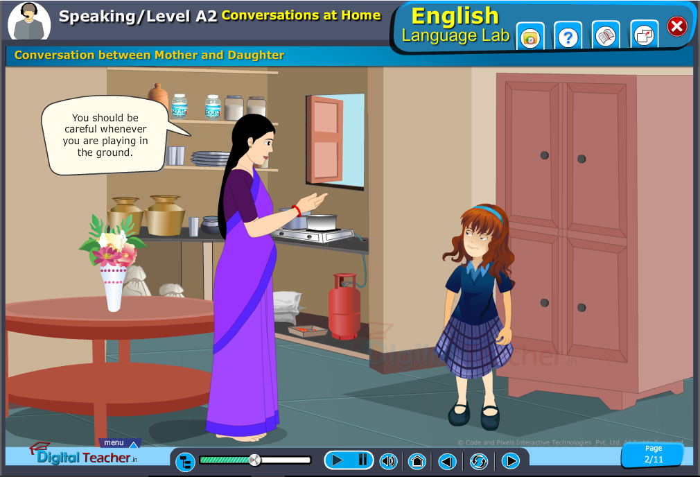 English speaking infographic provides activity in conversation between mother and daughter