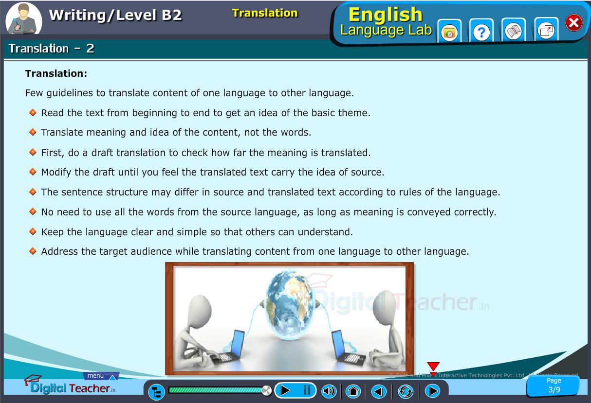 English language lab writing infographic provides the guidelines to translate the content