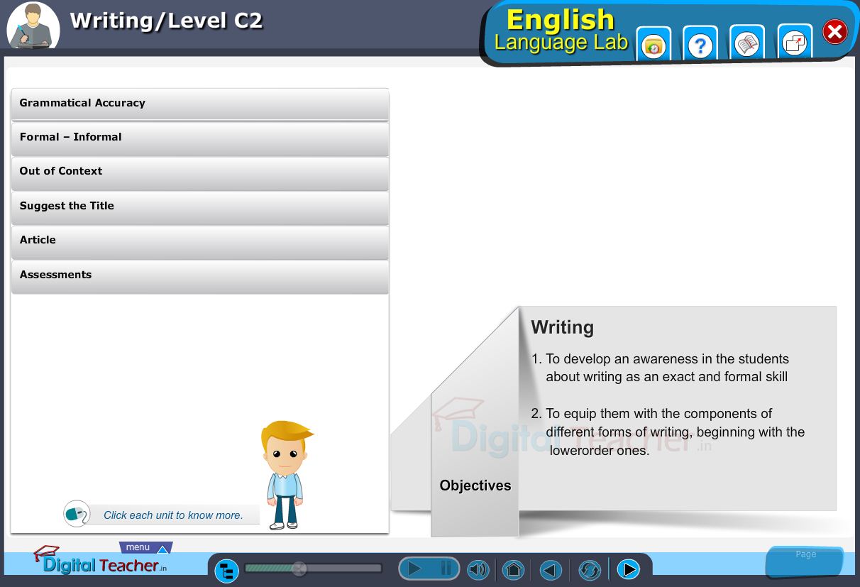 English language lab writing infographic provides activities with level C2 of writing skills