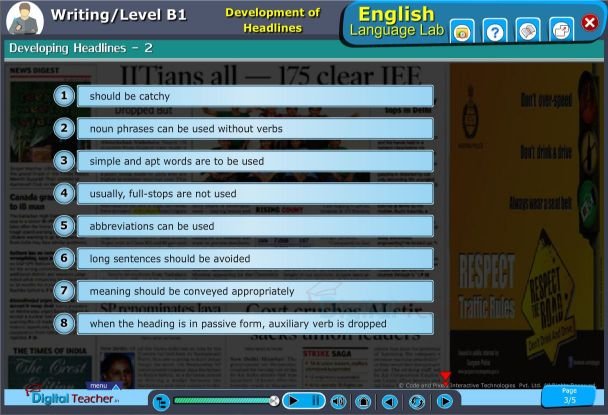 Types of headlines activity on english language lab software