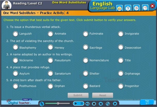 Reading level c2 one word substitutes practice activity