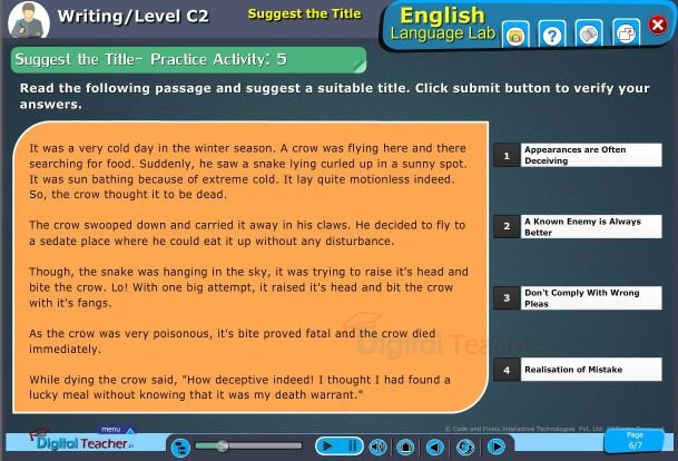 Suggest the title: english writing practice activity level c2