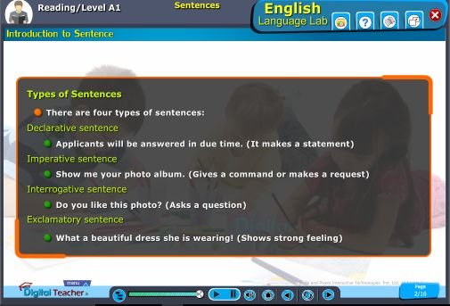 There are four types of sentences in the english language lab