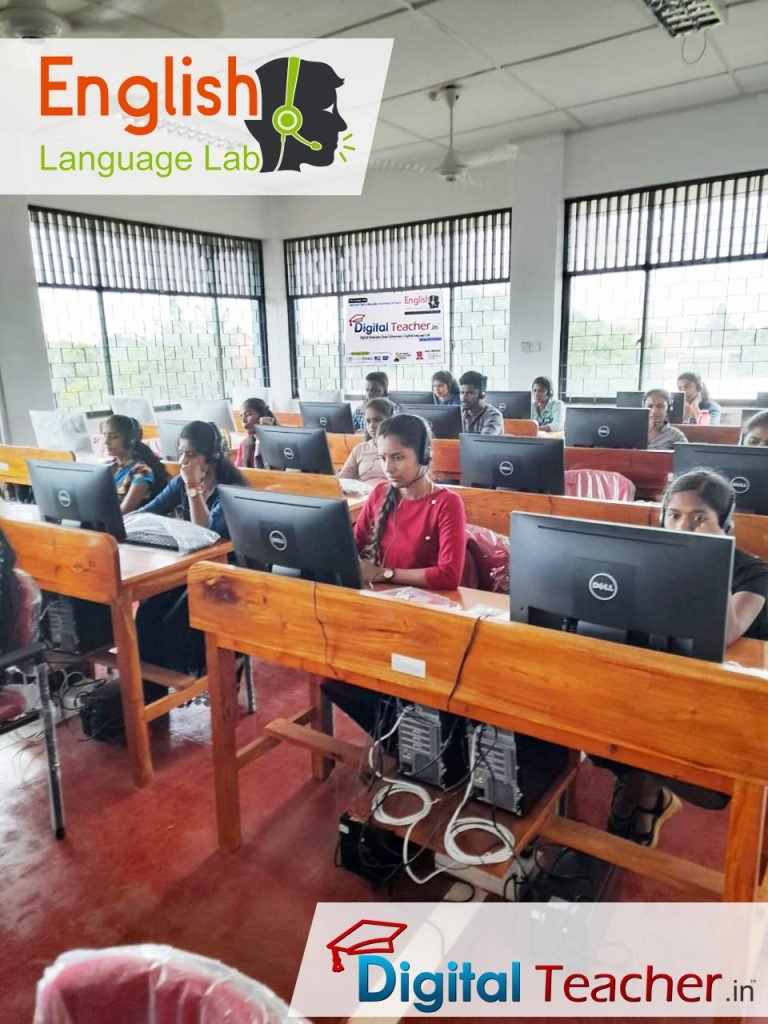 Students Learning English Digital Language Lab Software in School