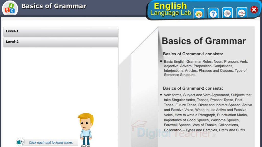 Basics of Grammar Activity on English Language Lab Software