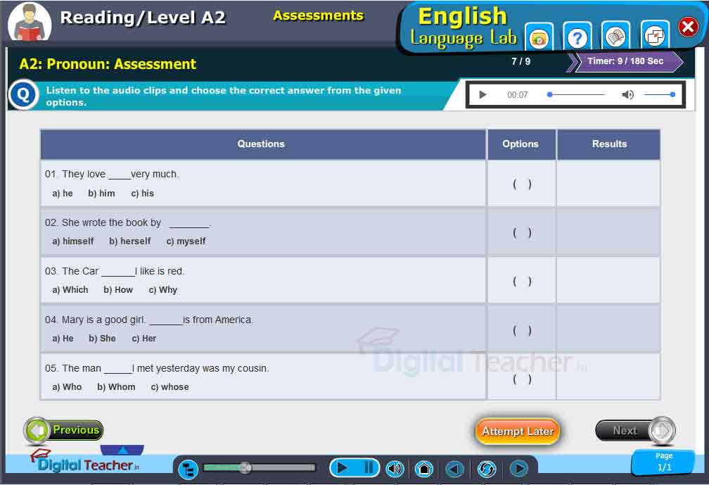 English Language Lab practical activity on reading assessment to improve English Reading skills