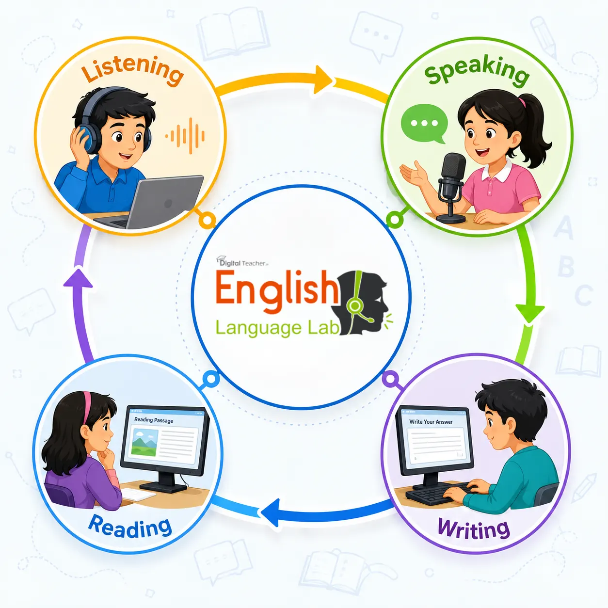 Regular language lab sessions help students build confidence through structured English practice.