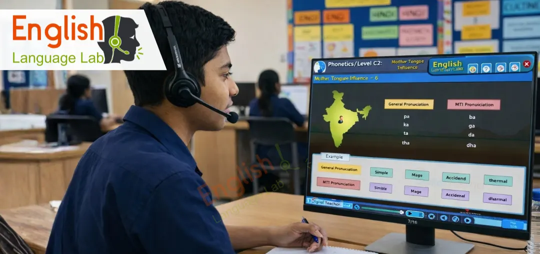How this English Language Lab Supports KV & JNV Classrooms A structured English Language Lab must go beyond basic audio lessons. It should provide a complete communication development framework that supports teachers and delivers measurable improvement for students. Below are the some of the core features of English Language Lab Software: 1️⃣ Structured Phonetics & Pronunciation Training Clear pronunciation is the foundation of spoken English. The software includes: • Systematic phonetics modules • Consonant and vowel sound practice • Word stress and sentence stress training • Audio based articulation correction This helps students eliminate mother tongue influence and speak with clarity and confidence. 2️⃣ Listening Skills Development Modules Many students understand written English but struggle with listening comprehension. This software includes: • Guided listening exercises • Audio comprehension passages • Real-life conversational listening practice • Multiple difficulty levels This improves student’s ability to understand spoken English in exams, interviews and real-world situations. 3️⃣ Guided Speaking Practice Activities Speaking confidently requires structured repetition and practical usage. The software offers: • Dialogue based conversation practice • Situational speaking modules • Picture based speaking prompts • Story narration exercises These activities gradually build fluency and reduce hesitation. 4️⃣ Teacher-Friendly Interface Technology should support teachers not complicate teaching. The software provides: • Module wise lesson planning • Pre-structured teaching flow • Easy progress tracking • Minimal technical learning Teachers can conduct sessions confidently without requiring advanced technical skills. 5️⃣ Built-In Assessment & Progress Tracking Improvement must be measurable. The software includes: • Module based assessments • Listening comprehension tests • Speaking evaluation support • Performance tracking reports This helps institutions measure communication development over time.