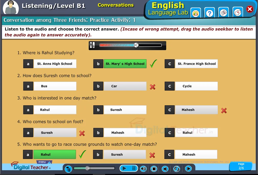 Listening infographic on conversation among three friends provides practical activity by choosing the correct answer after listening audio.