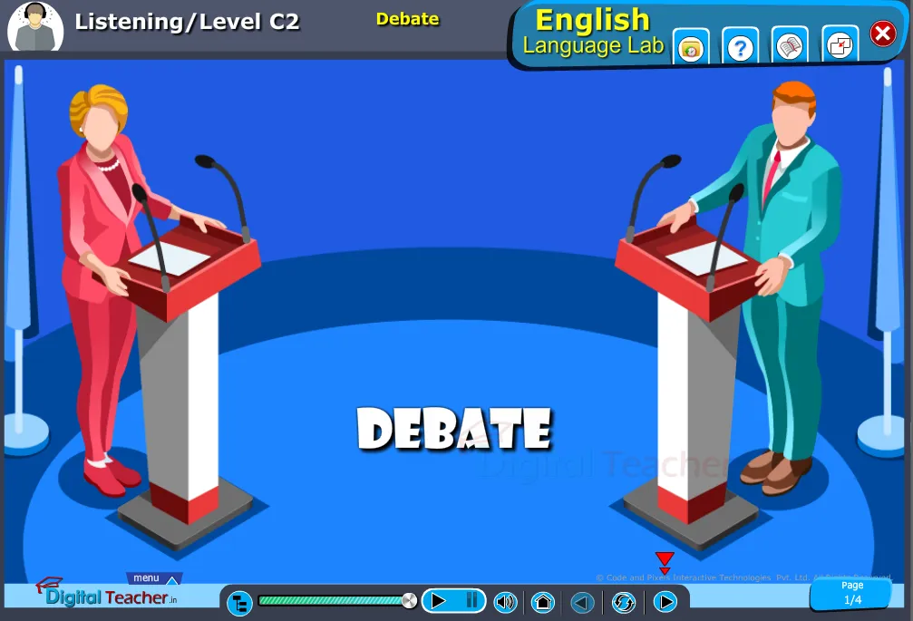 English language lab listening infographic on the activity of debate