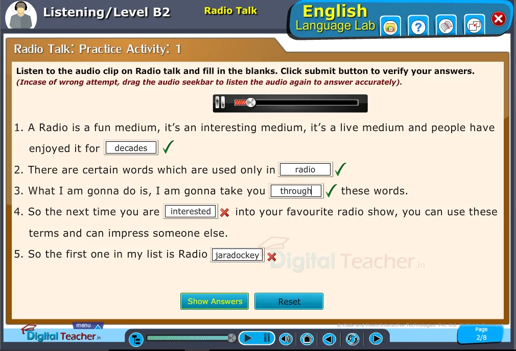 English language lab listening infographic on listening radio talk
