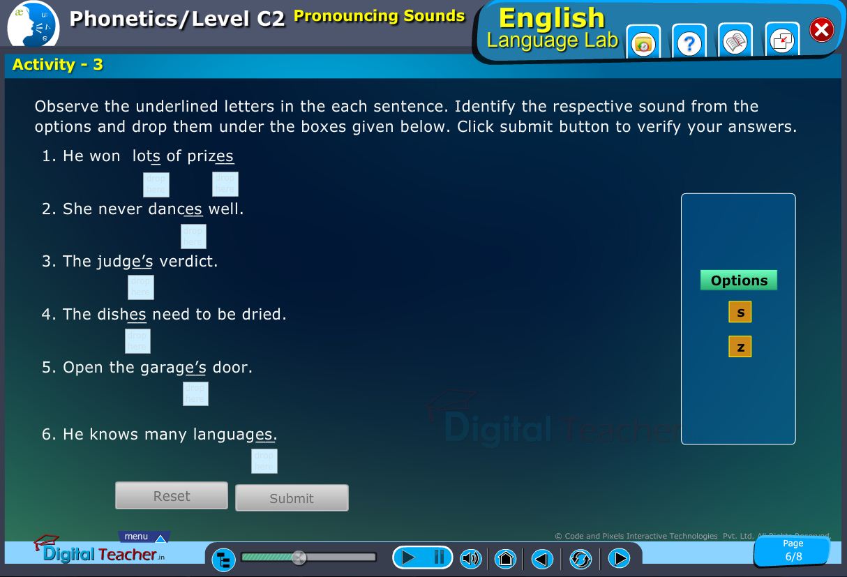 English language lab phonetic infographic to identify various pronunciation sounds while listening them