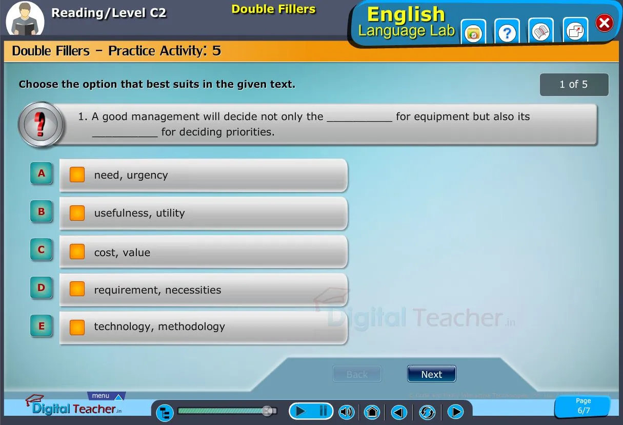 English language lab reading infographic provides a practical activity on to choose the best suitable double filler practice
