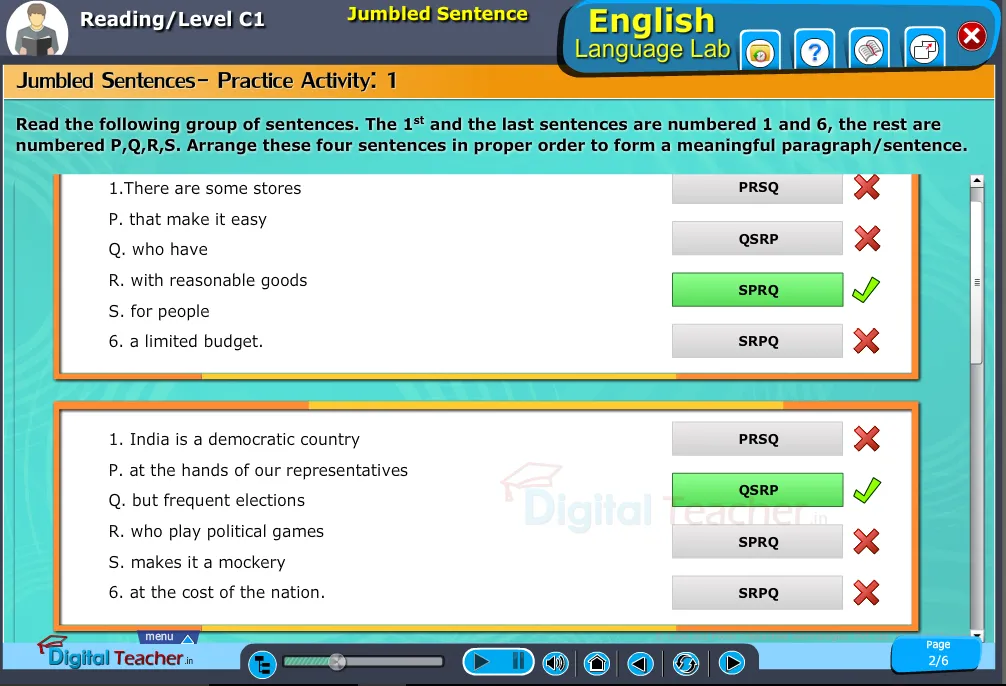 English language lab reading infographic provides a practical activity on jumbled sentences