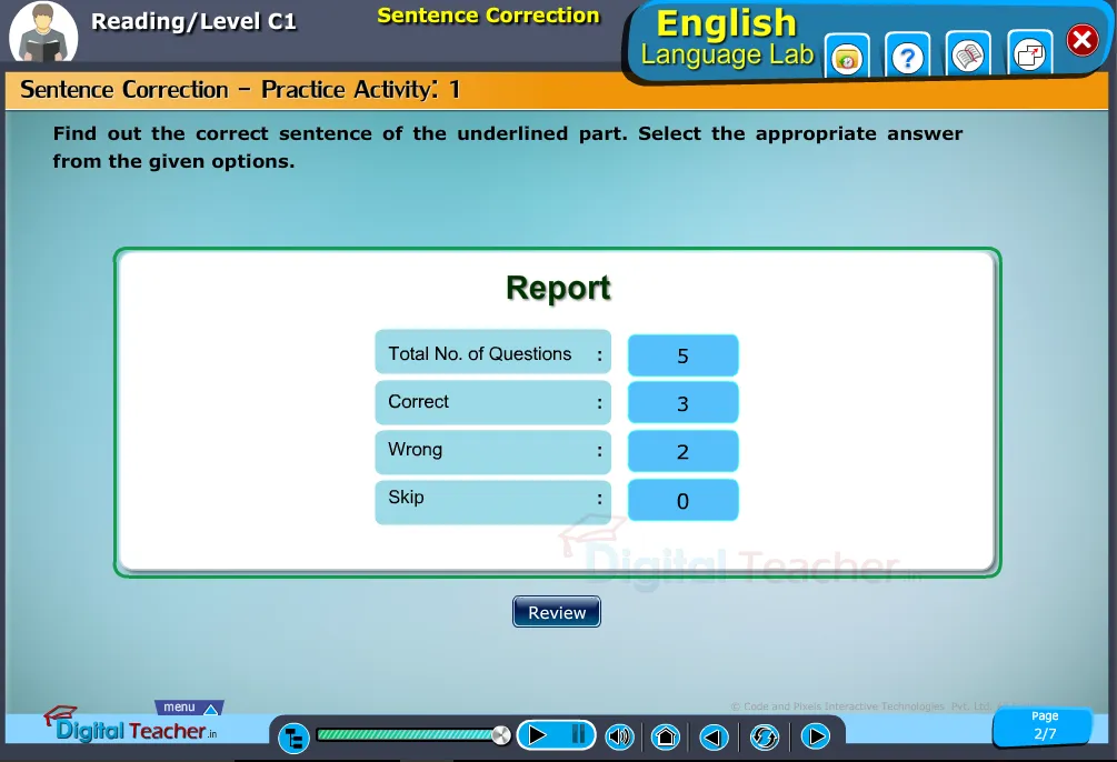 English language lab reading infographic provides activity of sentence correction