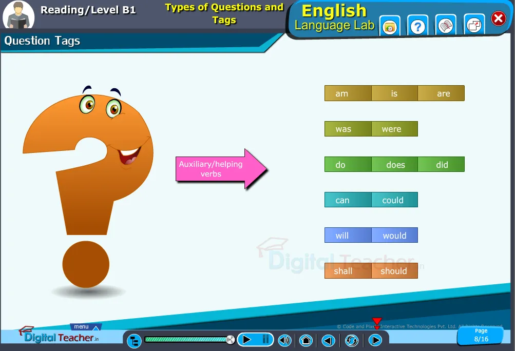 English language lab reading infographic provides a practical activity on formation of different types in question tags