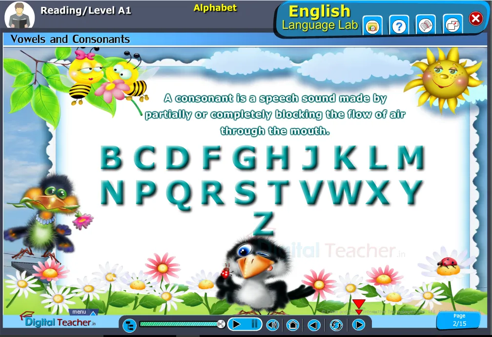 English language reading infographic gives definition for consonant letters