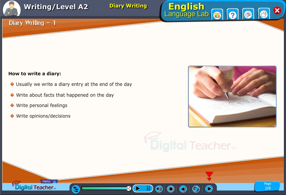 English language lab writing infograhic provides a practical activity on how to write a diary about choosing topics