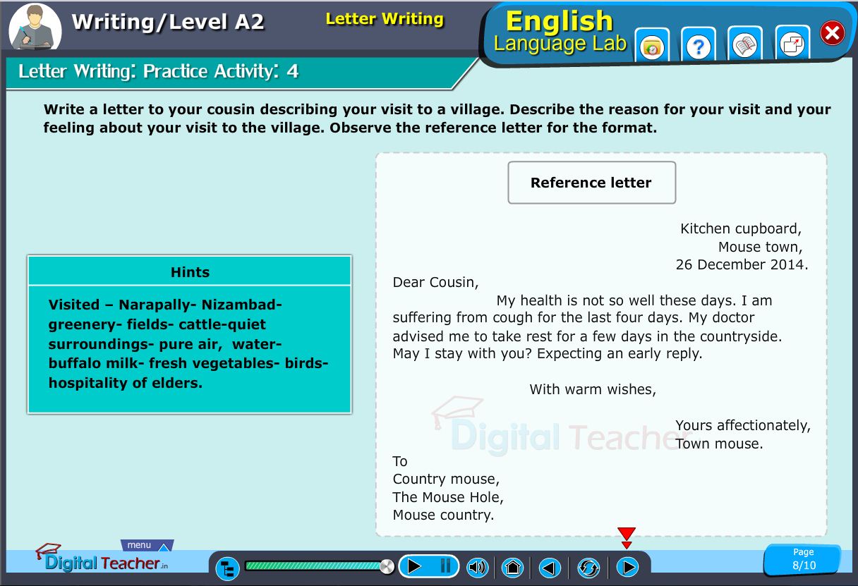 English language lab writing infograhic provides a practical activity on letter writing by describing your visit