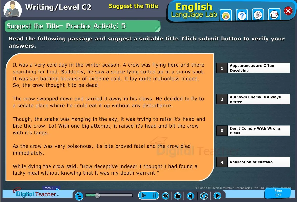 English language lab writing infographic provides activity to suggest a title for the passage mentioned