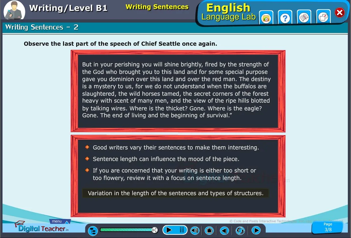 English language lab writing infograhic provides a practical activity to observe parts of speech of a sentences and types of structures