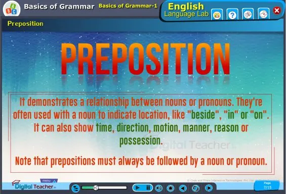 Preposition is a group words or word which used before introduce an object.